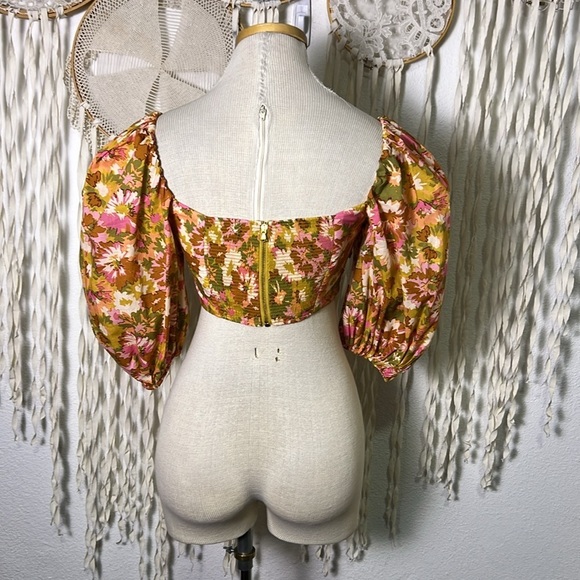 Zimmermann Cropped Cutout Floral Print Puff Sleeve Top Cotton Gauze Size 0 - Picture 4 of 16